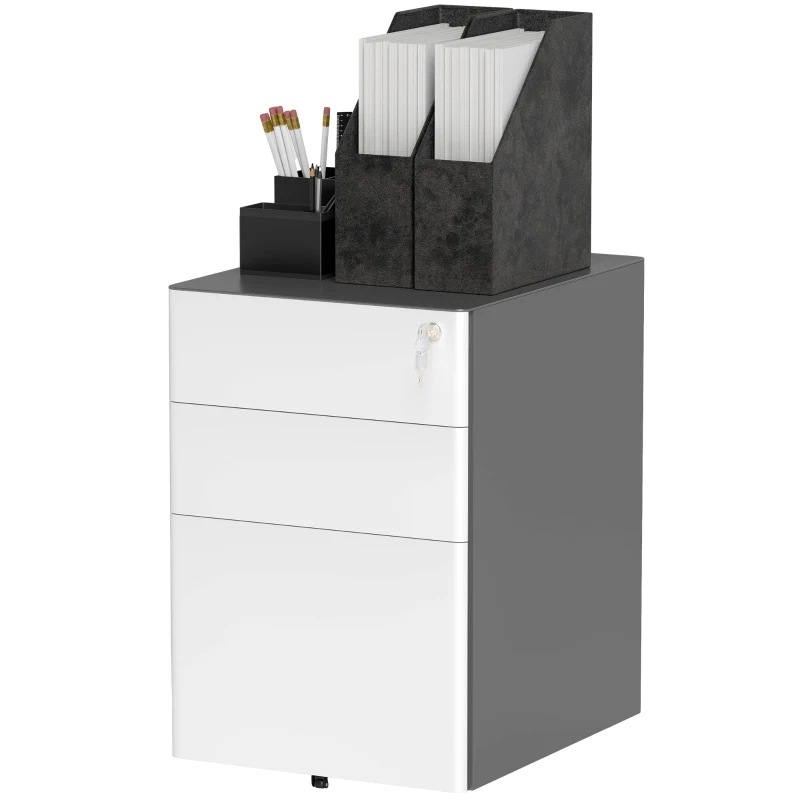 Vinsetto Filing cabinet, Rolling cabinet, 3 Drawers & Hanging File, Lock, Steel Housing, 39x48x59 cm, White+Gray