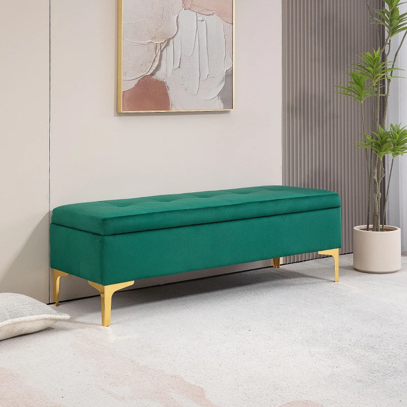 HOMCOM Storage bench, load capacity up to 120 kg, 120 x 44 x 44.5 cm, Green