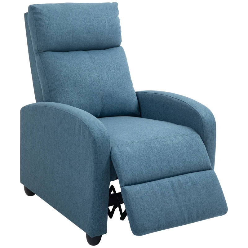 HOMCOM Fauteuil Inclinable Rembourré en Tissu Aspect Lin Bleu et Acier avec Repose-pieds, 69x88x101 cm