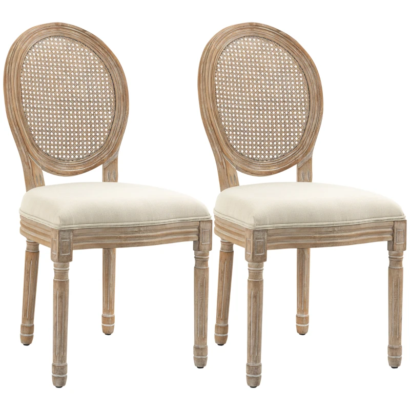 HOMCOM 2-Pack Kitchen Chairs, Softly Padded, Vintage Design, Rattan Look, Beige
