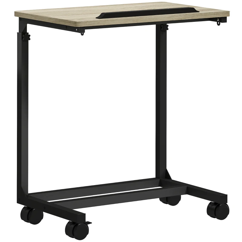 HOMCOM Side table, Desk, Bedside table, Height-adjustable, 4 Casters, Metal frame