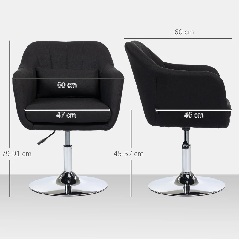 HOMCOM Swivel chair, height-adjustable office chair, linen-like polyester, metal, 60 x 60 x 79-91 cm, Black