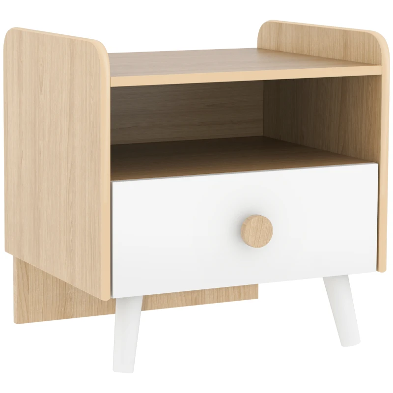 AIYAPLAY Noptieră cu Sertar pentru Copii 3-10 Ani, cu Design Minimalist pentru Dormitor, 40x32,5x40 cm, Lemn Natural