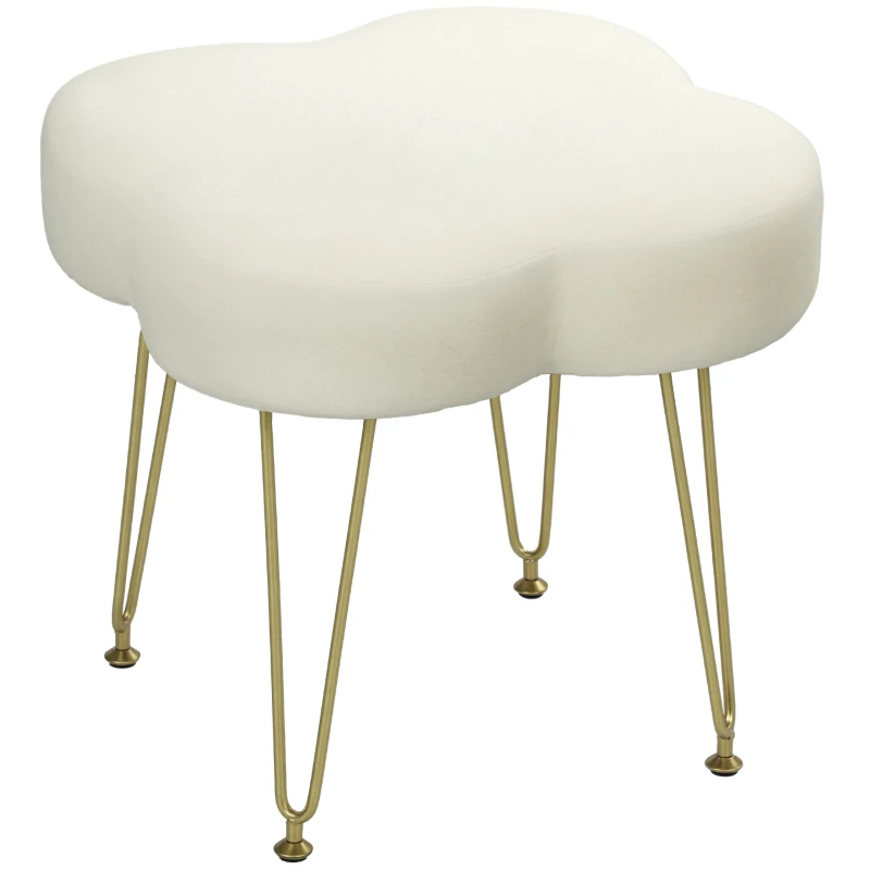 HOMCOM Upholstered Stool, Clover-Shaped Seat, Fabric Cover, Steel Legs, Cream White