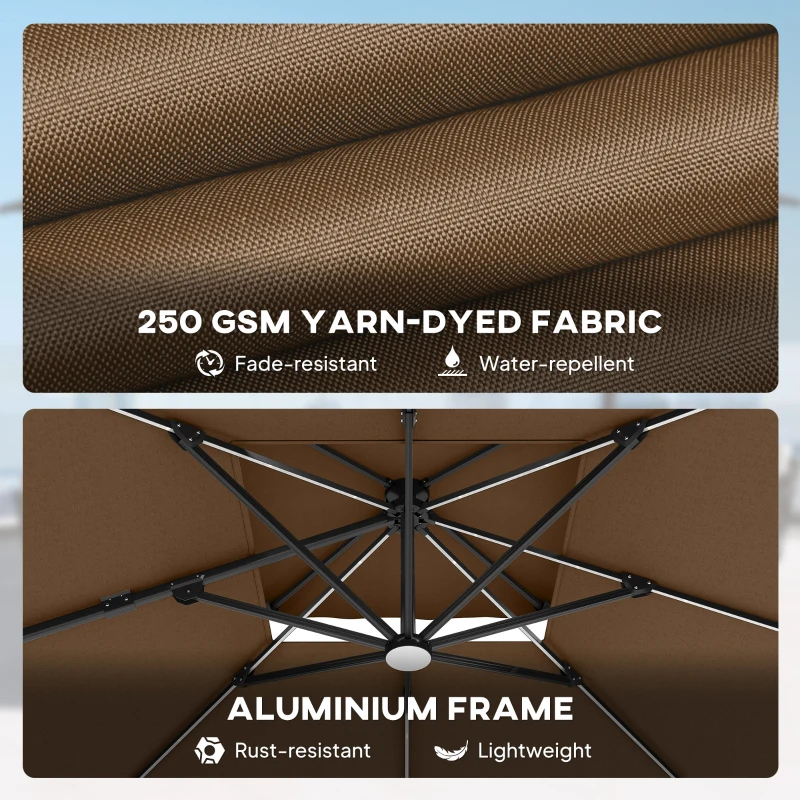 Outsunny Multi-Angle LED Light Parasol Umbrella - Khaki