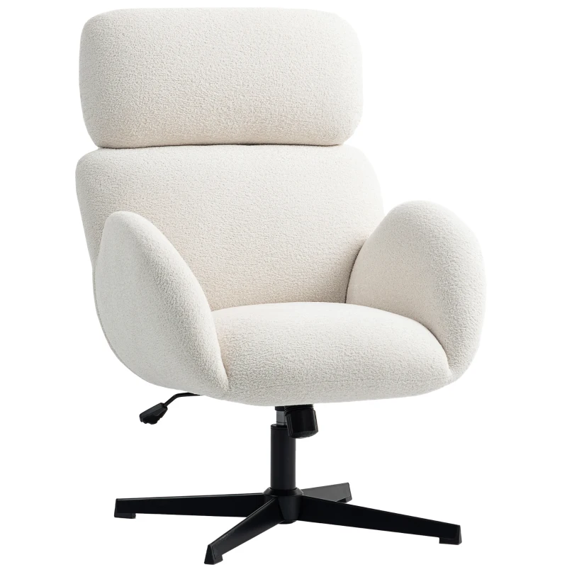 HOMCOM Office chair with velvet-look fabric upholstery, padded chair with steel base, height-adjustable desk chair, cream white