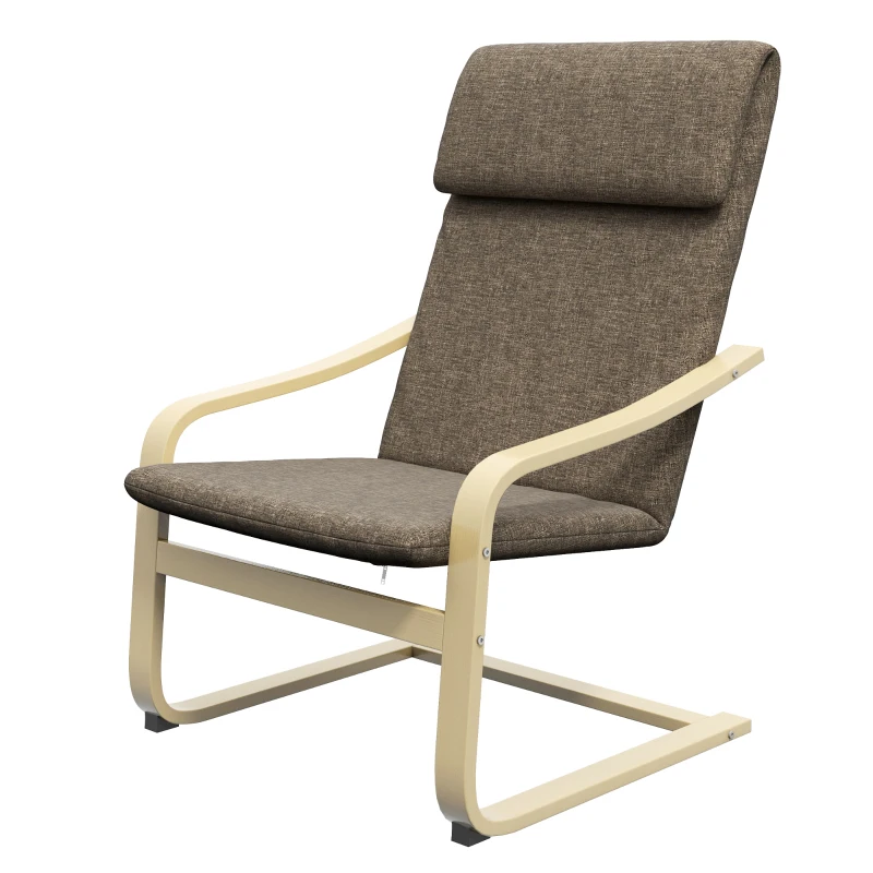 HOMCOM Armchair with headrest and armrests, linen-look cover, wooden frame, Brown + Natural