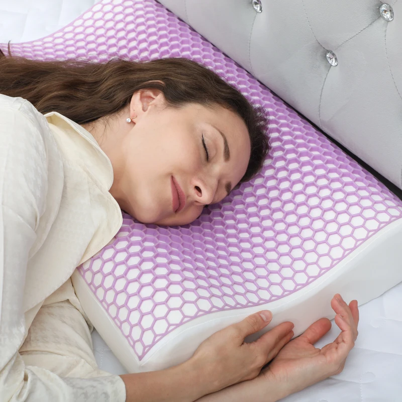 HOMCOM Memory Foam Pillow, Neck Support Pillow with Removable Cover, 2 Heights, Ergonomic, 2s Quick-Responding