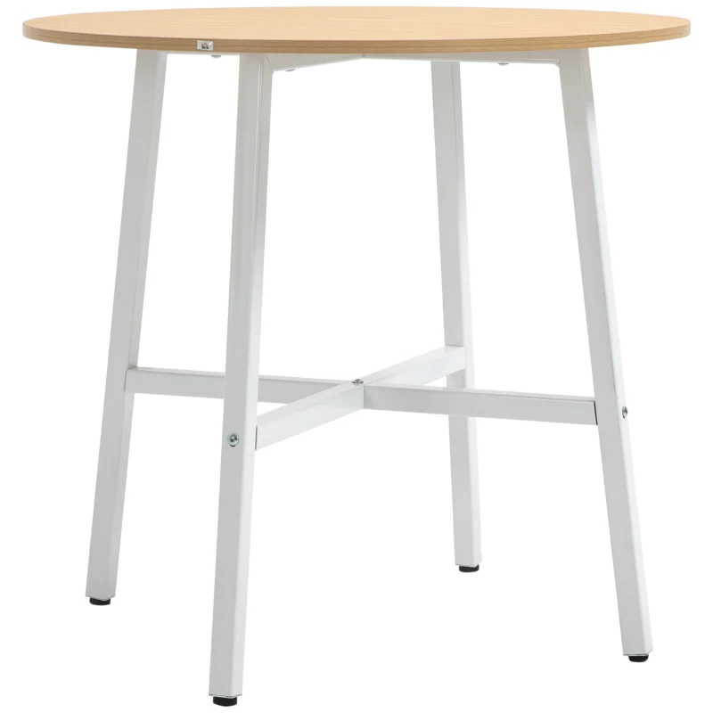 HOMCOM Dining table, industrial style, rounded design, stable up to 60 kg, Ø80 x 76H cm, Natural wood/White