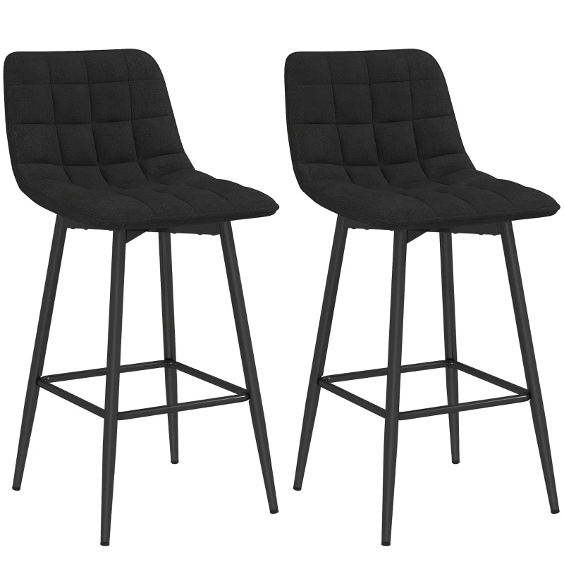 HOMCOM Set 2 Scaune cu Spătar și Suport pentru Picioare, Scaune cu Spătar din Material de Catifea, 45x47x84 cm, Negru