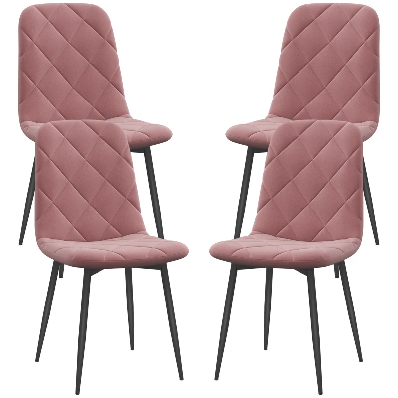 HOMCOM Dining Chairs 4-Piece Set Kitchen Chair with Backrest, Velvet Look Chair 45 x 54 x 87 cm Pink
