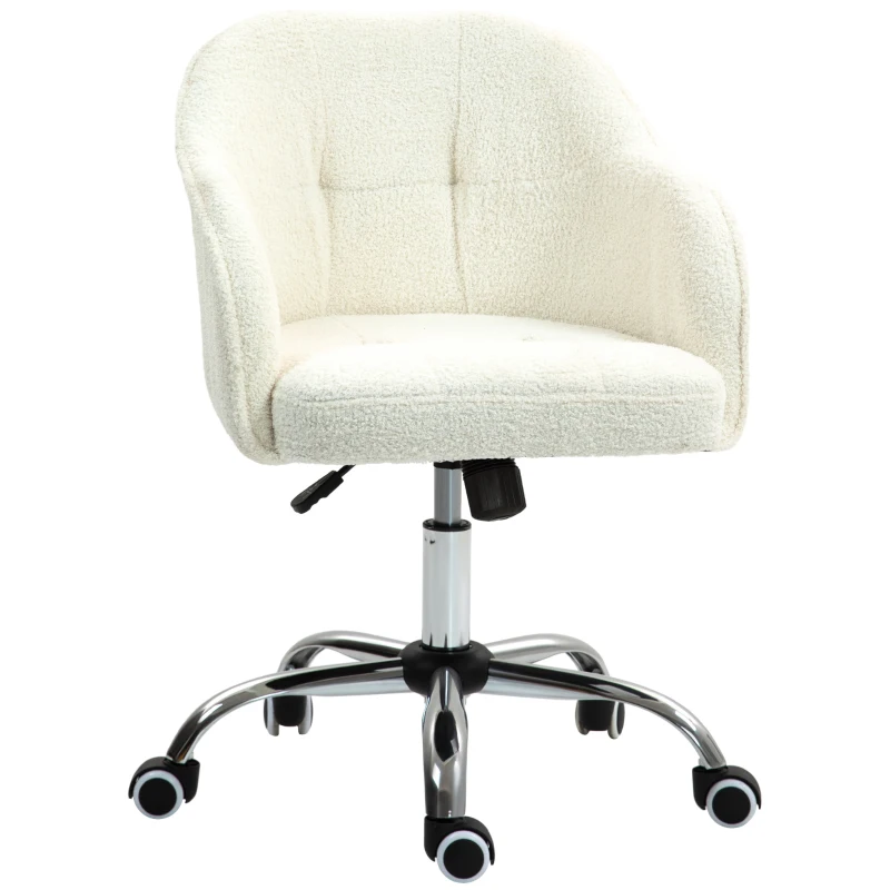 HOMCOM Home Office Chair, Ergonomic Desk Chair with Rocking Function, Teddy Velvet Look 56 x 61 x 86 cm Cream White