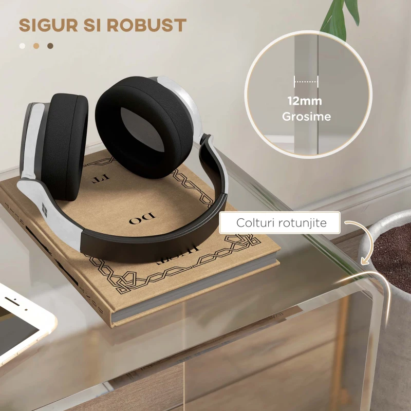 HOMCOM Masa Laterala din Acril Masa Laterala Moderna Fara Colturi cu Margini Rotunjite Spatiu de Depozitare pentru Spatii Mici Transparenta