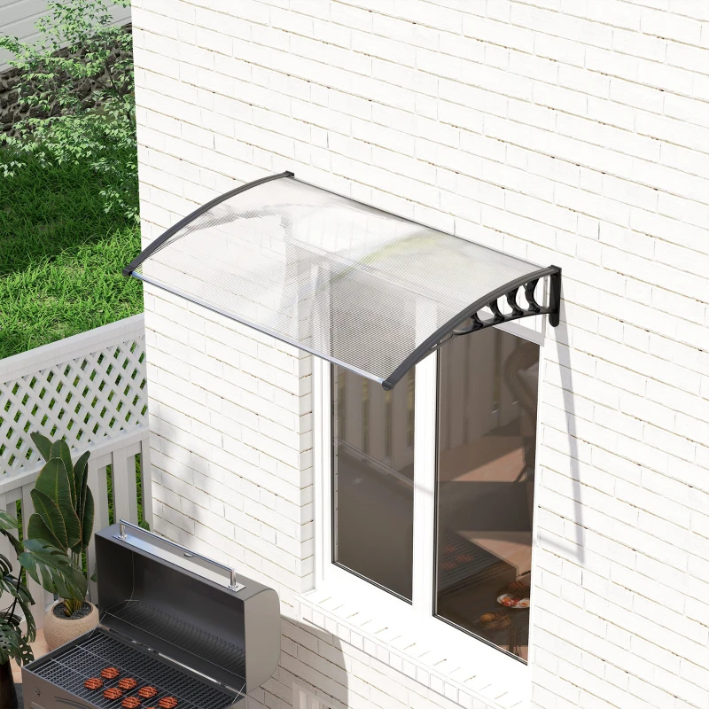 Outsunny Marquise de Proteção para Portas e Janelas Contra Sol e Chuva Telhado de Proteção com Desenho Moderno 150x90x25 cm Transparente e Preto