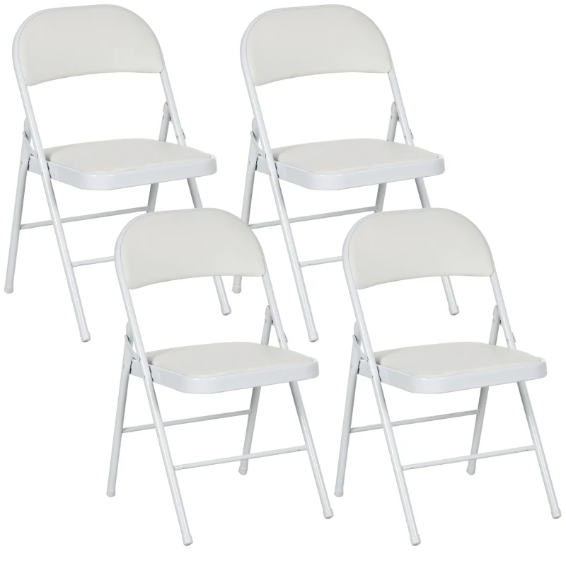 HOMCOM 4-piece Set Folding Chairs, Portable Office Chairs, Metal Legs, Foldable Chair for Office, Reception, Waiting Room, Faux Leather, White