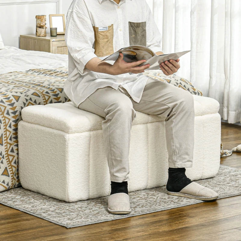 HOMCOM Upholstered bench, bed bench with storage, load capacity up to 120 kg, 102x45x46cm, Cream White