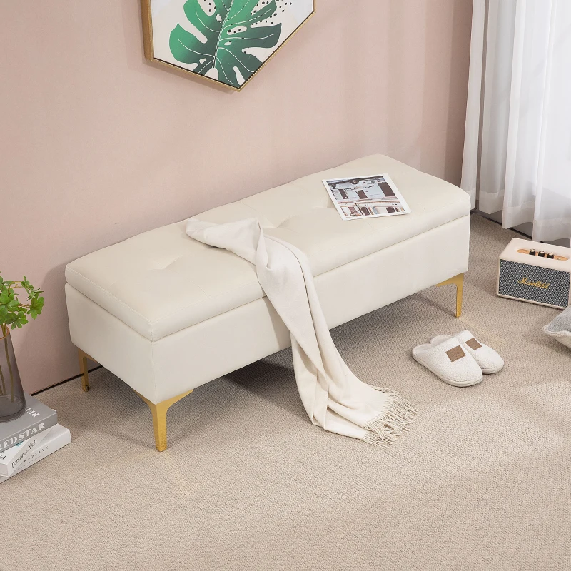 HOMCOM Storage Bench with Storage, load capacity up to 120 kg, 120 x 44 x 44.5 cm, Beige