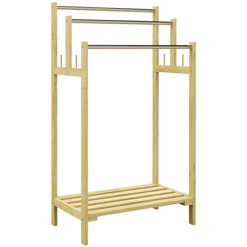 HOMCOM Towel rack, freestanding, 3 bars, Bamboo/Stainless Steel, 50.5x31x90 cm