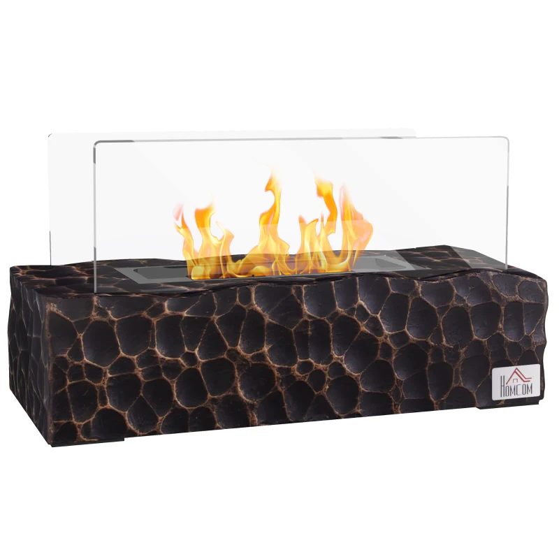 HOMCOM Șemineu cu Blat din Beton, Capac, Deflector din Sticlă Securizată și Rezervor de 0,15L, 33x16x18 cm, Negru