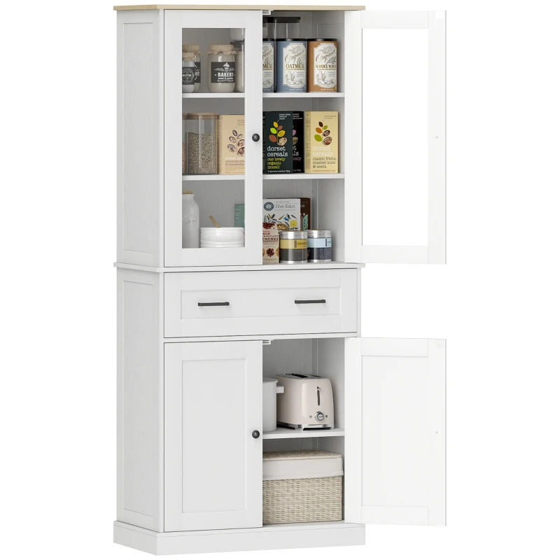 HOMCOM Kitchen cabinet, buffet, acrylic front, drawers, 76 x 40 x 182.5 cm, cream white