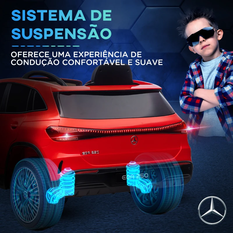 HOMCOM Carro Elétrico para Crianças Mercedes-Benz EQA 12V com Música Buzina Velocidade 3-8 km/h 111,5x69x52,5 cm Vermelho