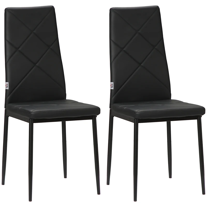 HOMCOM Set 2 Scaune de Sufragerie Tapițate cu Spătar Înalt, Tălpi Antiderapante și Picioare din Oțel, 41x50x97 cm, Negru