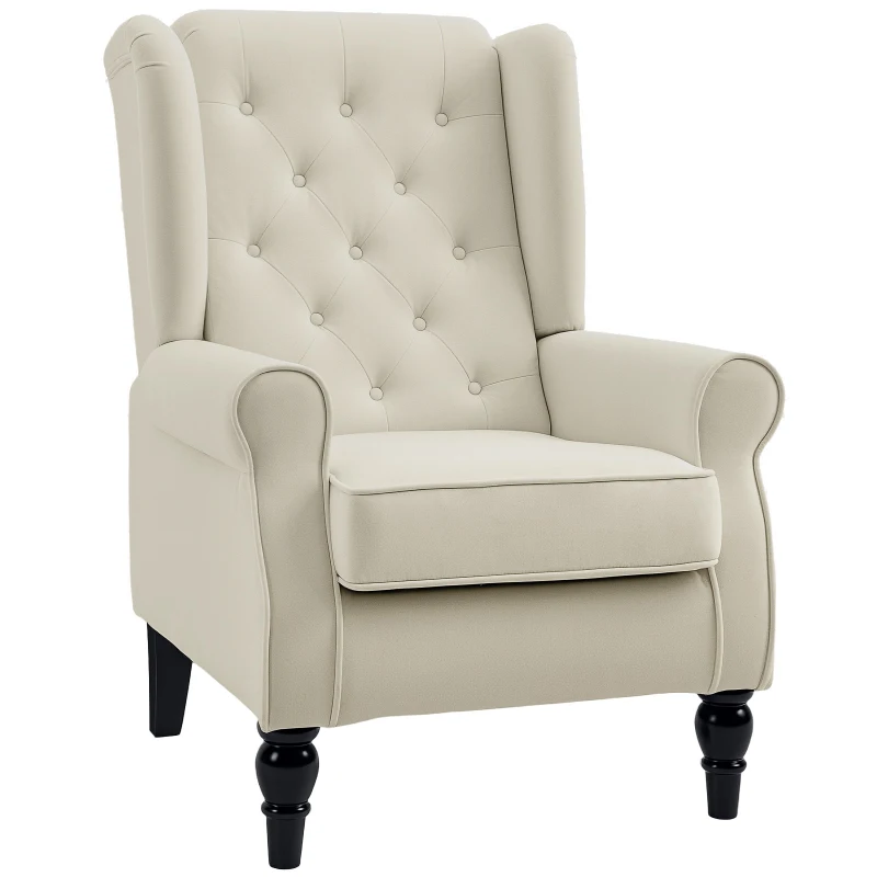 HOMCOM Poltrona da Salotto Imbottita in Tessuto con Schienale Trapuntato, 74x86x102cm, Bianco
