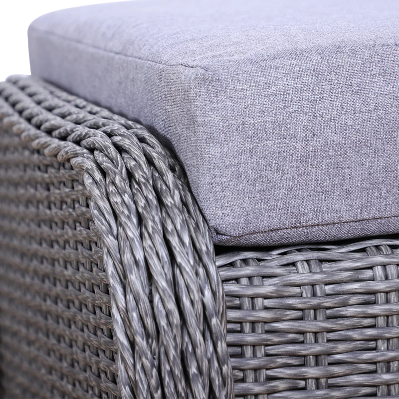 Outsunny 5PCS Deluxe Garden Rattan Furniture Sofa Chair & Stool Table Set  Patio Wicker Weave Furniture Set Aluminium Frame Fully-assembly - Grey