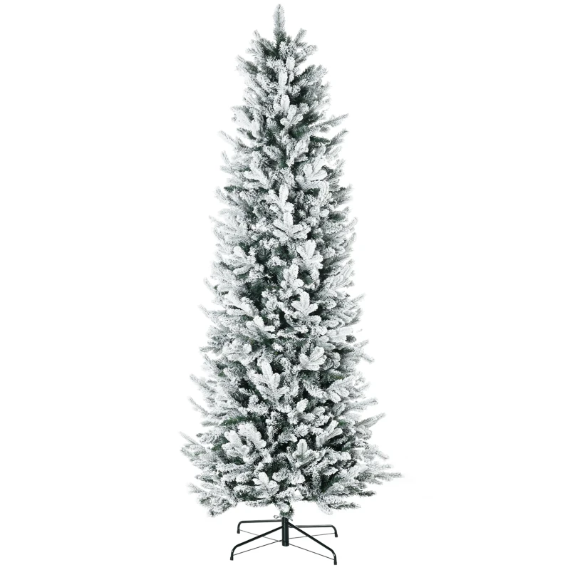 HOMCOM Pom de Craciun Artificial 225cm cu 988 Ramuri Inzapezite, Baza de Otel, Verde