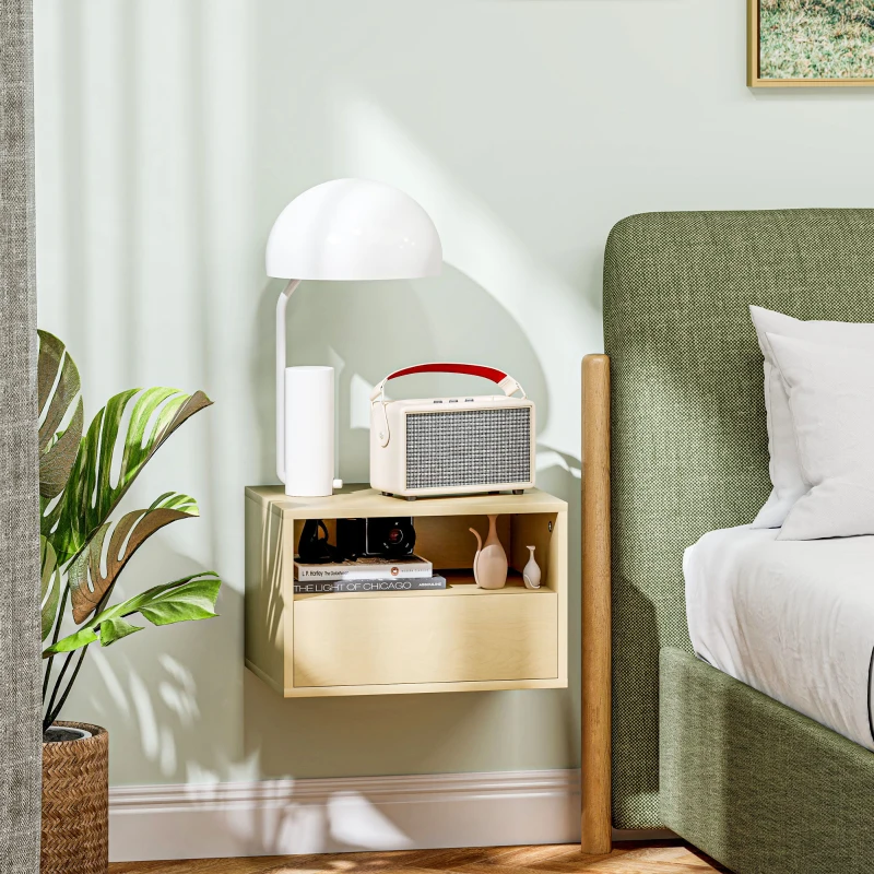 HOMCOM 2-piece wall-mounted bedside table set, bedside table, night cabinet, particleboard, natural, 45 x 35 x 27.5 cm