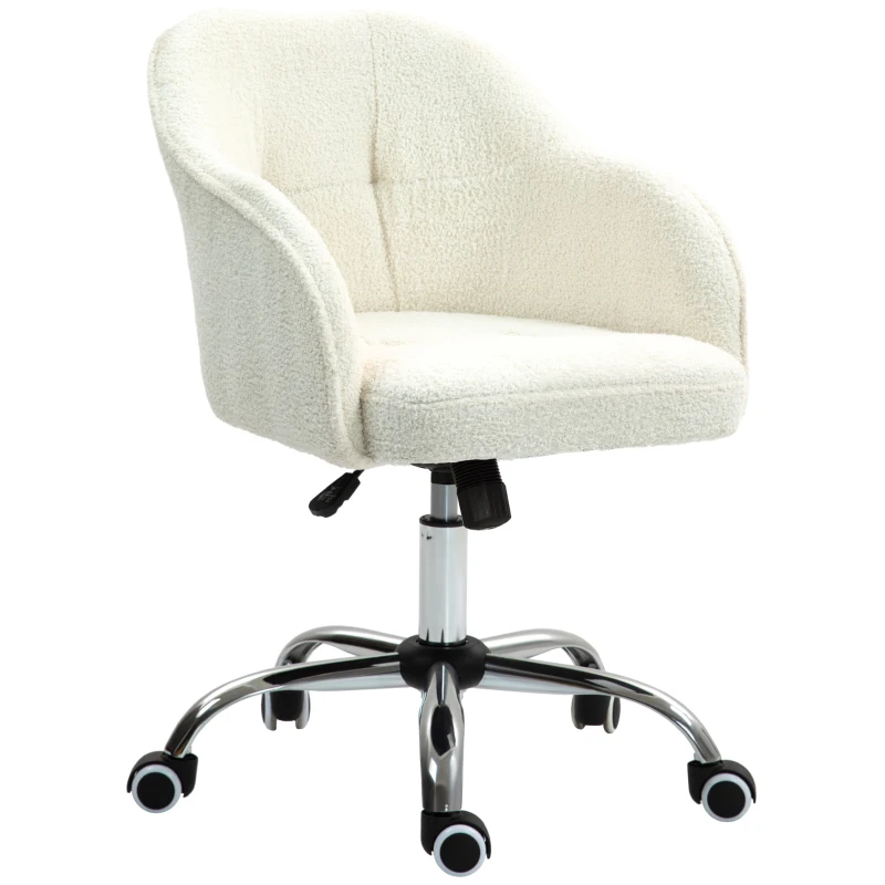 HOMCOM Home Office Chair, Ergonomic Desk Chair with Rocking Function, Teddy Velvet Look 56 x 61 x 86 cm Cream White