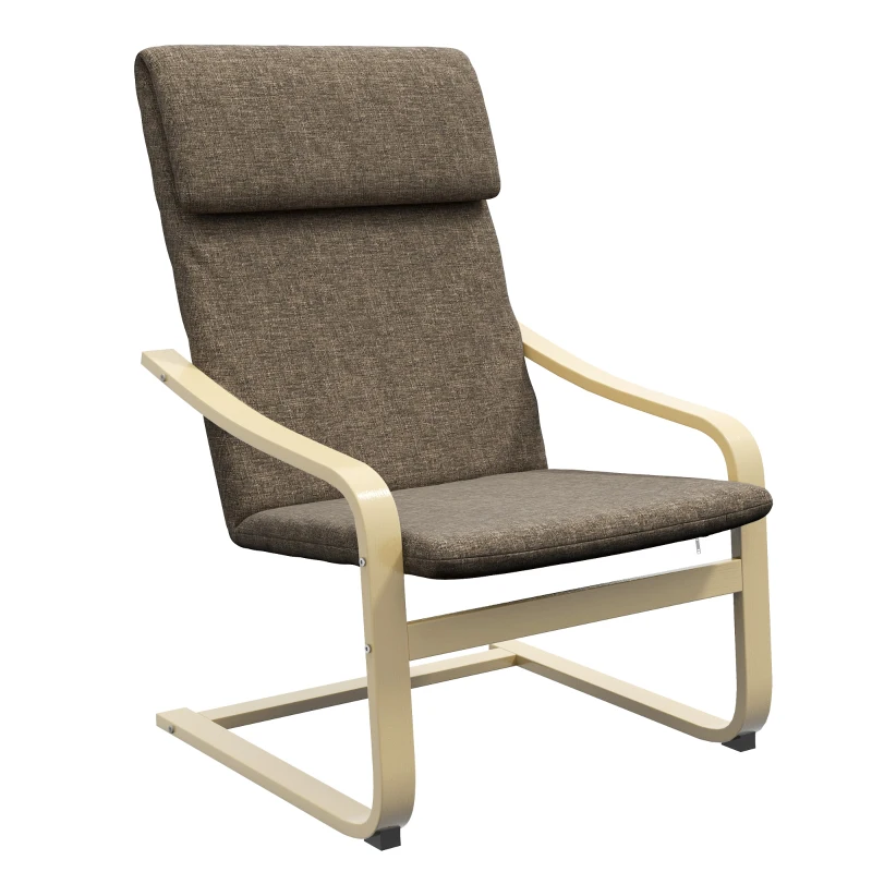 HOMCOM Armchair with headrest and armrests, linen-look cover, wooden frame, Brown + Natural