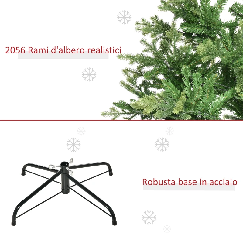 HOMCOM Albero di Natale Artificiale e Ignifugo per Interni con 2056 Rami e Base in Metallo, Ø124x228 cm, Verde