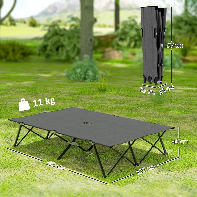 Outsunny Double Camping Cot Bed, with Bag - Charcoal Grey