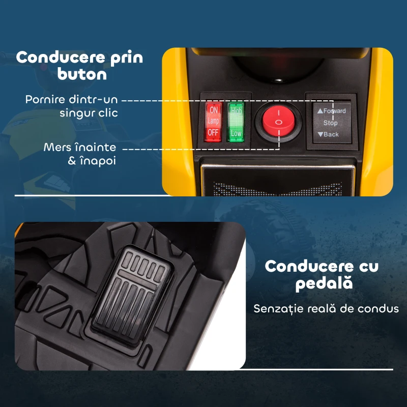 HOMCOM ATV Electric Copii 12V cu Muzică și Faruri LED pentru Copii de 3-5 ani, Cauciucuri Late, Galben(m-7)
