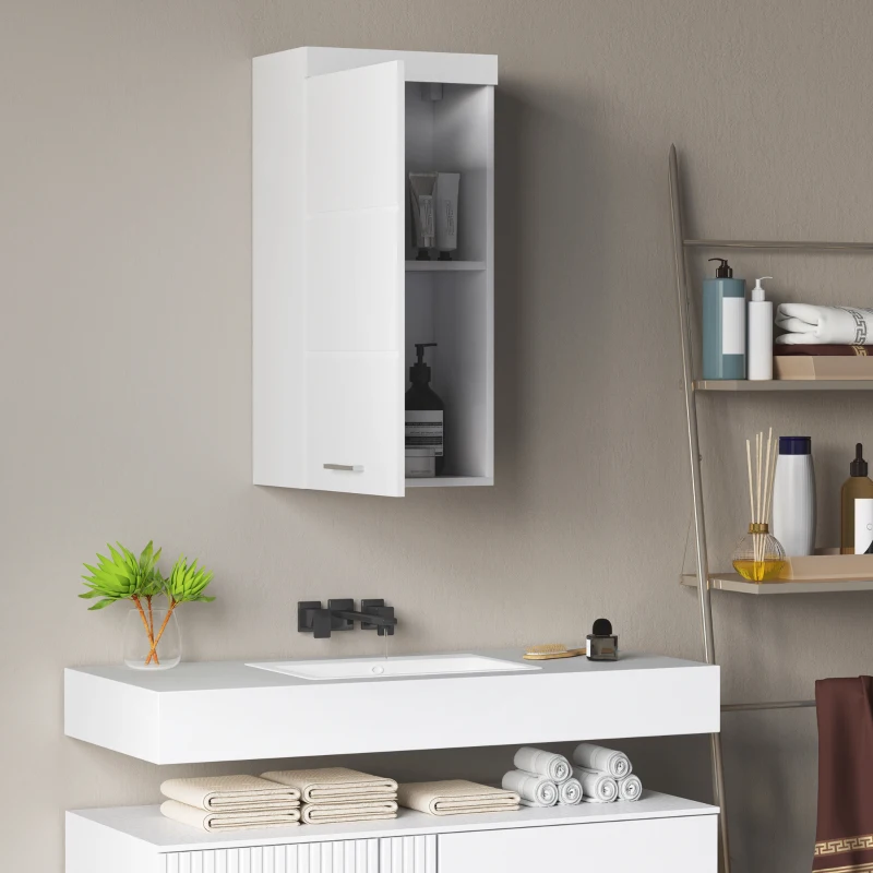 HOMCOM Two-Tier Bathroom Cabinet, Bathroom Chest, Wall-Mounted, Particleboard, MDF, White