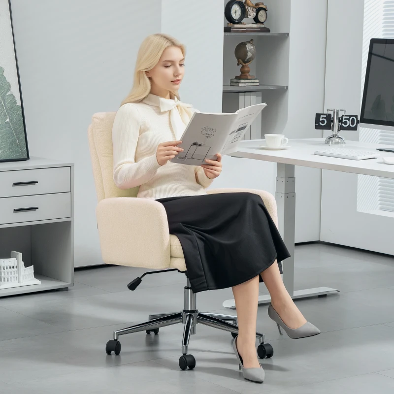 HOMCOM Office Chair, Desk Padded Chair, Tilt Function, Swivel, Rolling, Cream White