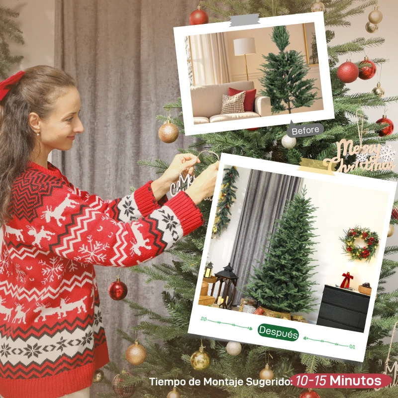 HOMCOM Árbol de Navidad Artificial 210 cm con 2322 Ramas y Soporte Metálico Plegable Fácil Montaje para Salón Interior Verde