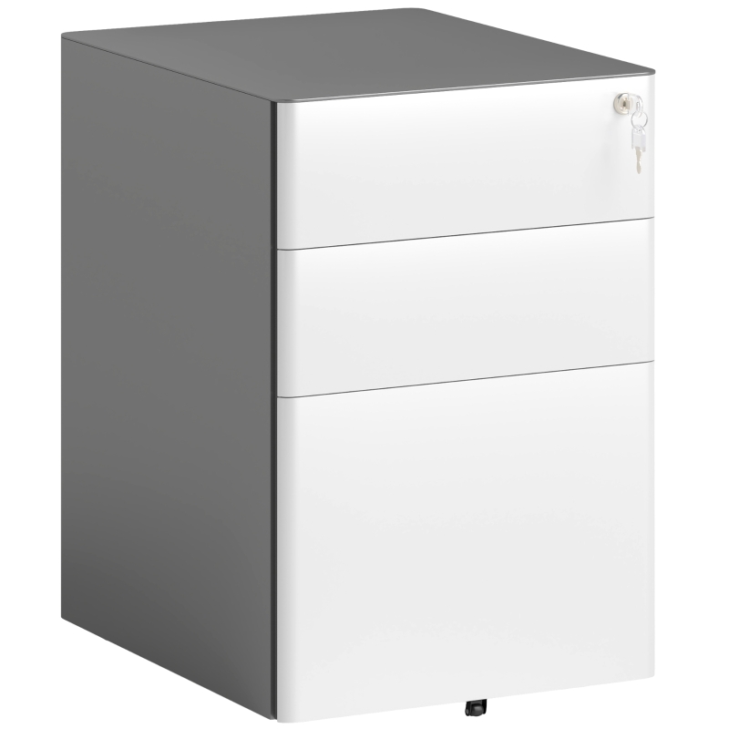 Vinsetto Filing cabinet, Rolling cabinet, 3 Drawers & Hanging File, Lock, Steel Housing, 39x48x59 cm, White+Gray