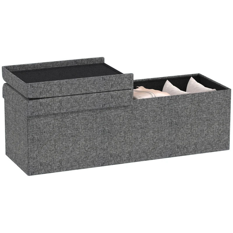 HOMCOM Storage ottoman with storage, foldable design, soft padding, for hallway, living room, bedroom, Dark Grey