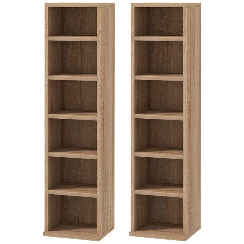 HOMCOM Set de 2 Biblioteci cu 12 Rafturi pentru 204 CD-uri/DVD-uri, Bibliotecă Coloană, 21x22,5x88,5 cm, Lemn Natural(m-1)