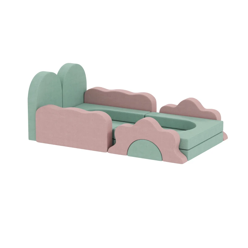AIYAPLAY 12-teiliges Set Schaumstoffblöcke zum Klettern, Bauen, Krabbeln, Indoor-Spielmatten mit Cordbezug, Grün+Rosa