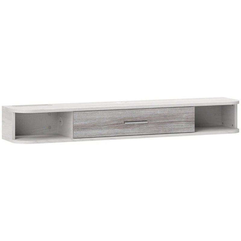 HOMCOM Mobilier TV Suspendat cu 2 Rafturi Deschise și un Dulăpior cu Ușă Rabatabilă, 120x26x16 cm, Gri