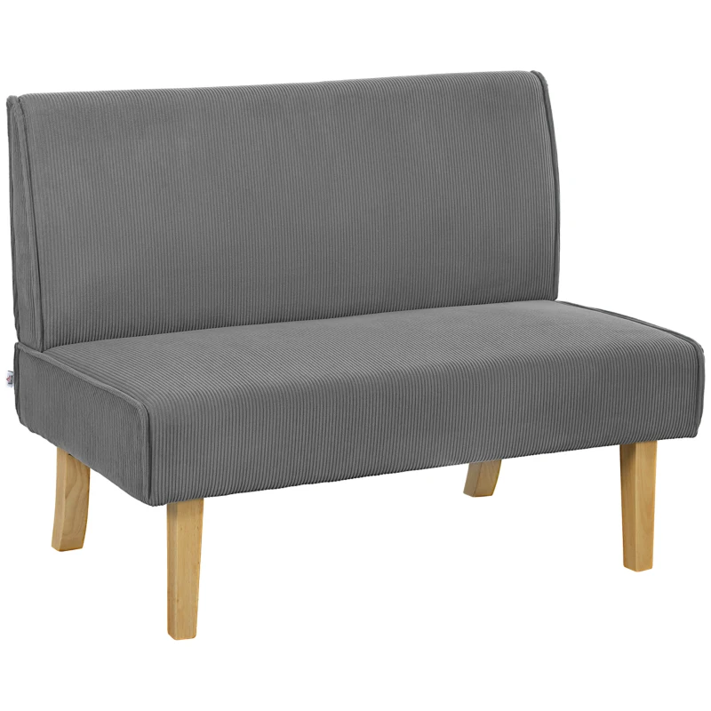 HOMCOM 2-Seater Sofa with Cord Upholstery, Thick Padding and Solid Wood Legs for Living Room, Bedroom, Office, Gray