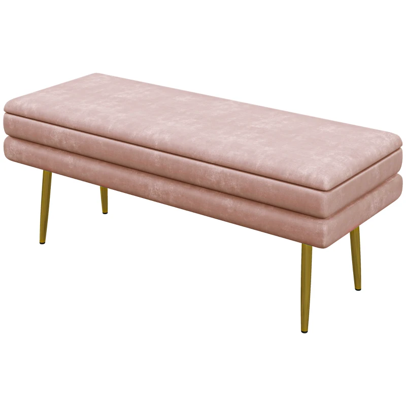 HOMCOM Upholstered Bench with Storage, Steel, 100 x 37.5 x 42 cm, Pink