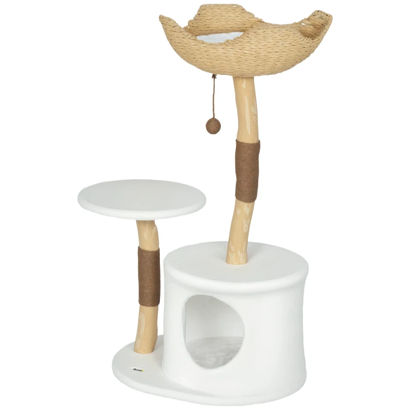 PawHut Arbre à chat tour de jeux pour chats griffoirs plate-forme lit niche coussin moelleux lavable, 55 x 45 x 102 cm blanc