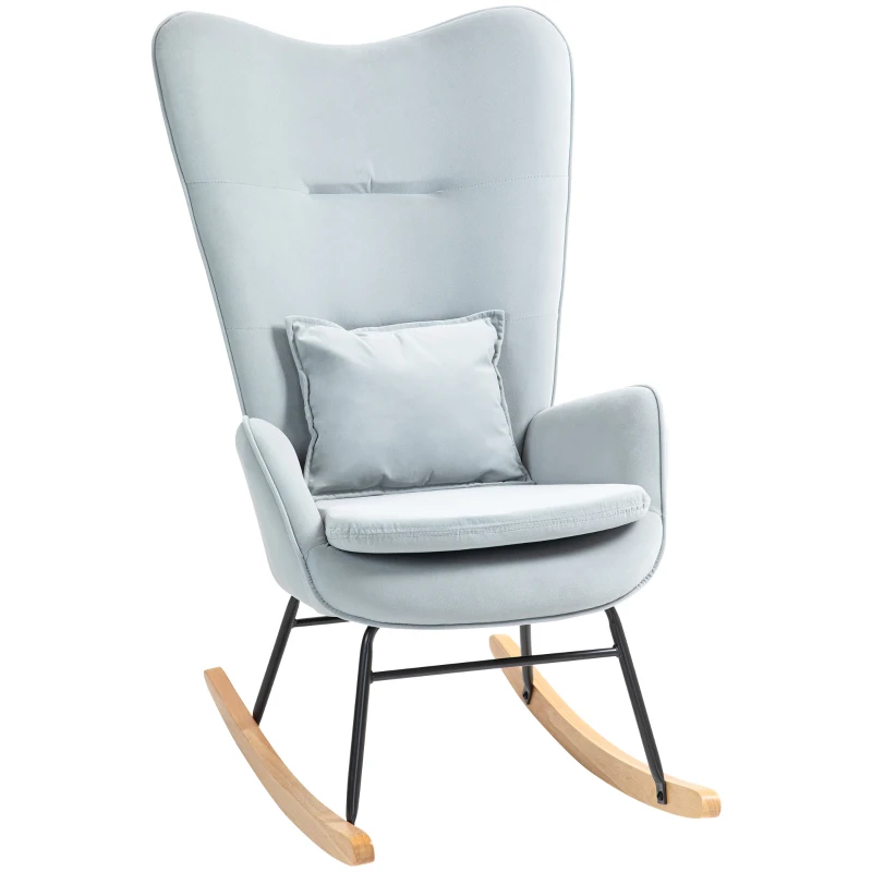 HOMCOM Rocking chair, soft velvet-look cover, with lumbar cushion, supports up to 120 kg, 67 x 85 x 112 cm, Light Gray
