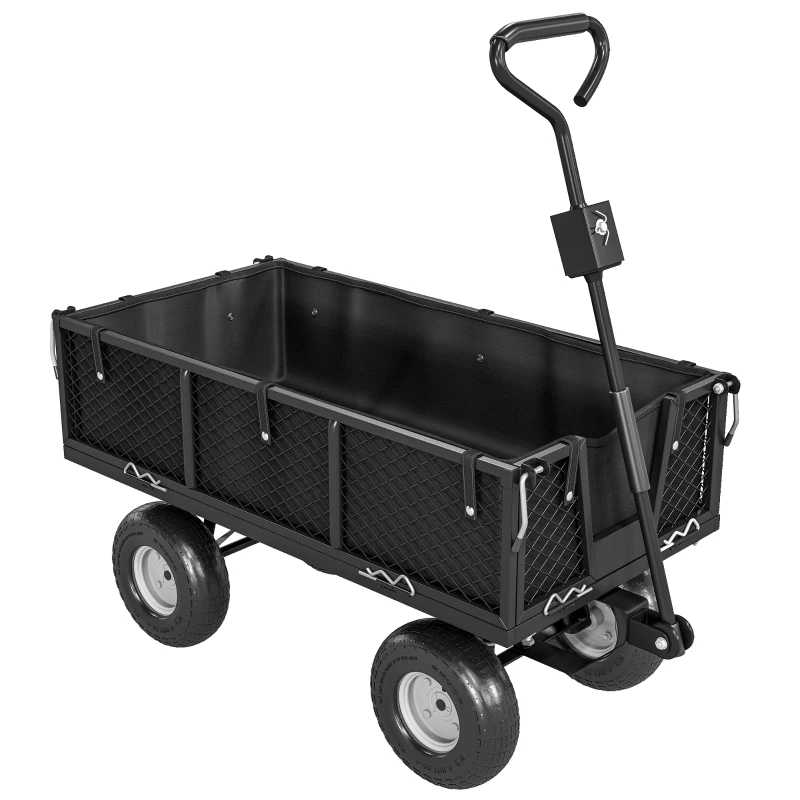 Outsunny Carrinho de Transporte com Guiador Giratório Ajustável e Bolsa Impermeável Removível Carga 300 kg 105x51x54 cm Preto