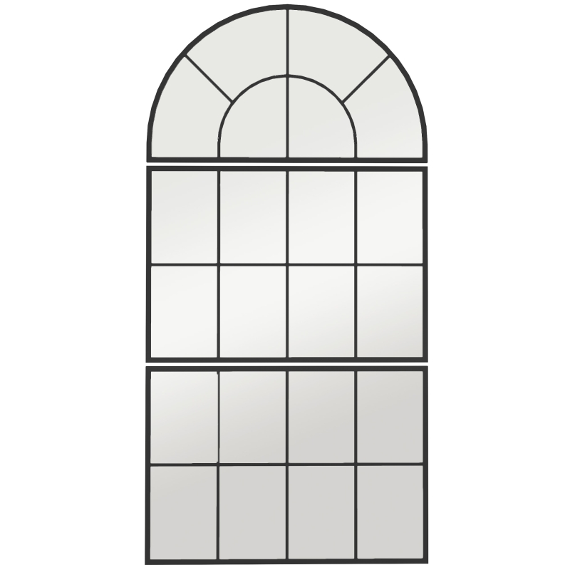 HOMCOM Oglindă de Perete Arcuită în Formă de Fereastră pentru Hol și Sufragerie cu 3 Agățători, 76x43 cm, Negru