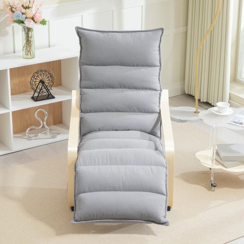 HOMCOM Birch Wood Lounge Chair, Upholstered Armchair with Adjustable Footrest, Modern Armchair, Light Gray